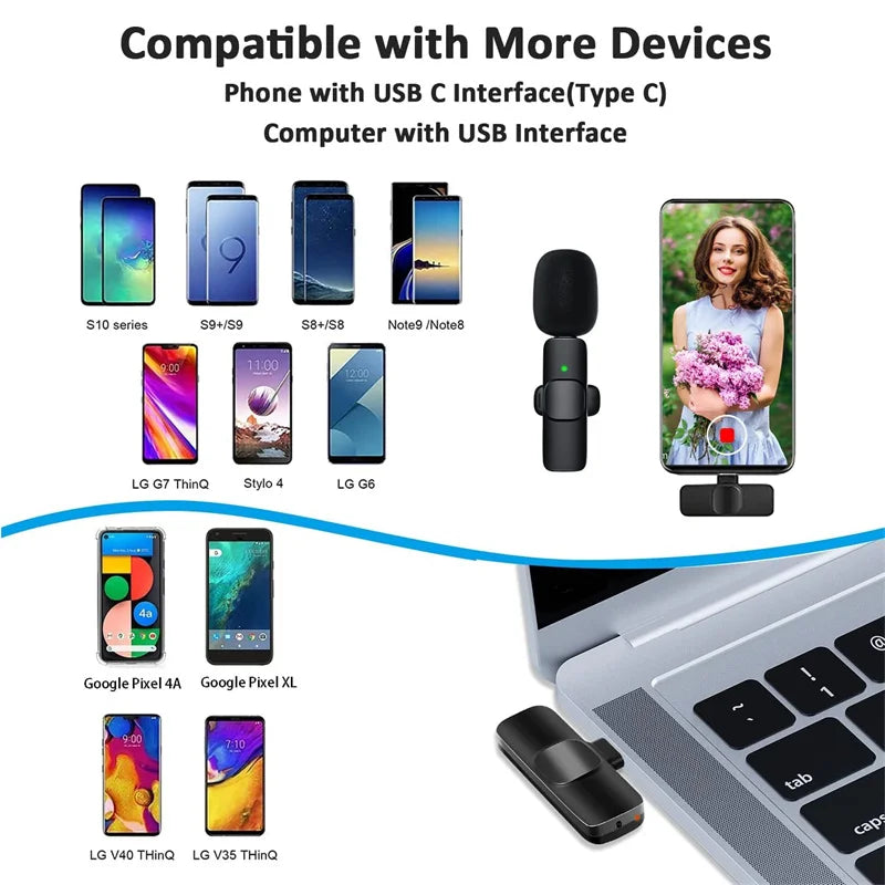 Microfone de lapela sem fio Android para vídeo